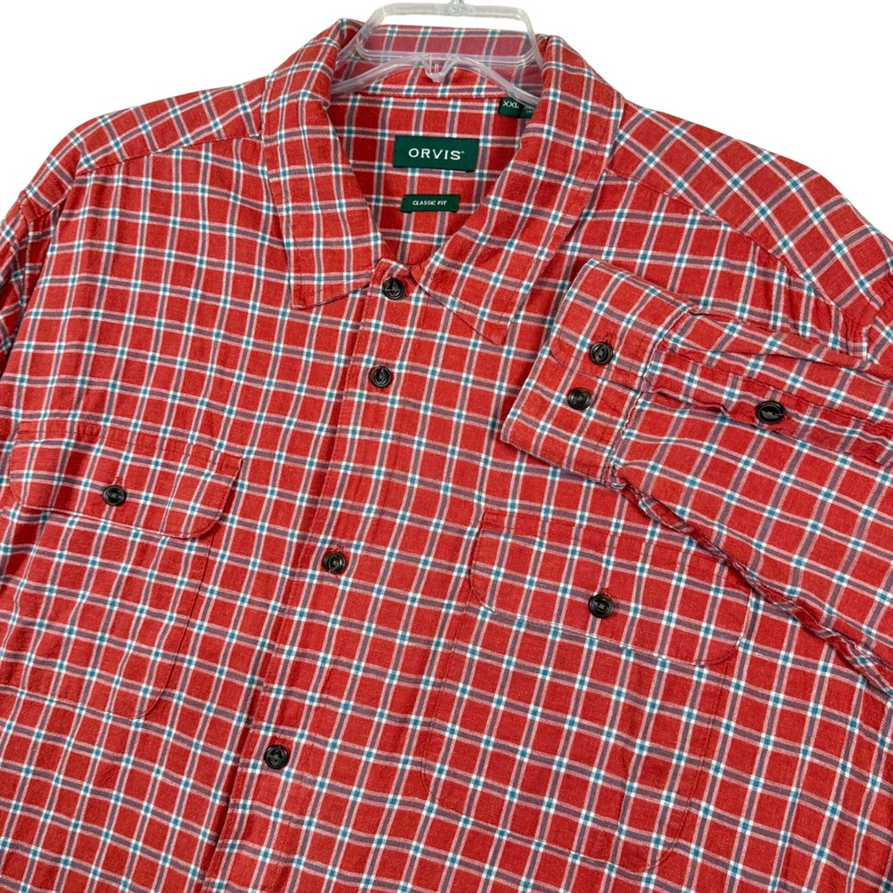 Orvis Mens Men's XXL Classic Fit Hemp Plaid Button Down Long Sleeve Shirt